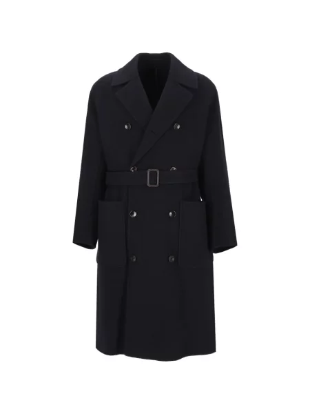 Palton Emporio Armani de lână cu două rânduri de nasturi albastru
