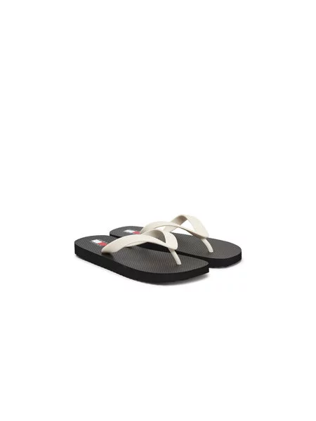 Šlepetės per pirštą Tommy Jeans Tjw Logo Summer Sandal Juoda balta