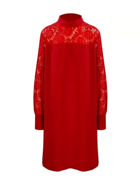 Obleka midi obleka Pri s čipko nad koleni rdeča