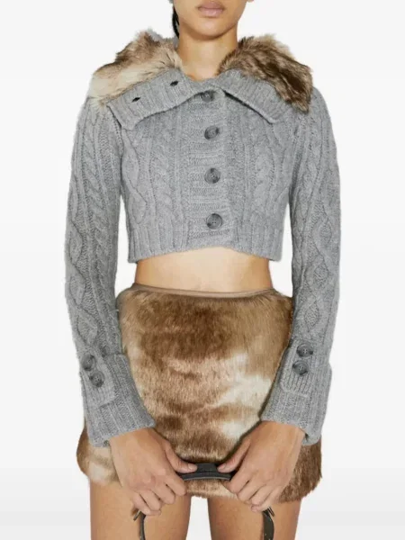 Gulerat cardigan Guess tricotate gri