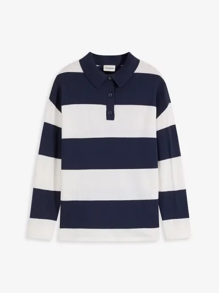 Sweter oversize z kołnierzykiem polo niebieska