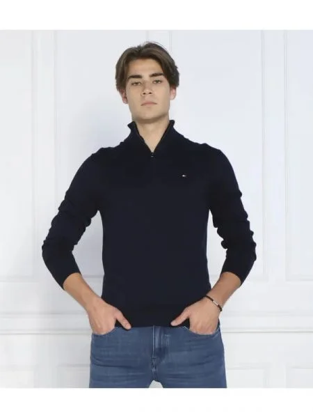 Tommy Hilfiger Pulover ZIP MOCK cu adaos de cașmir