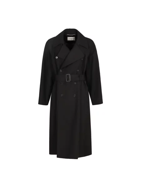 Długi trencz Saint Laurent wełniany czarny