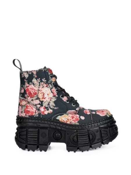 Cizme scurte New Rock cu model floral cu platformă cu imagine negru