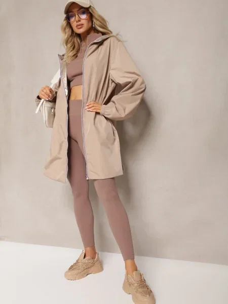 Dwustronna Kurtka Przejściowa z Kapturem i Luźnym Fasonie Anahitta beżowa