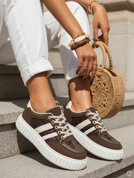 Sneakersy skórzane na grubej platformie Dstreet brązowe