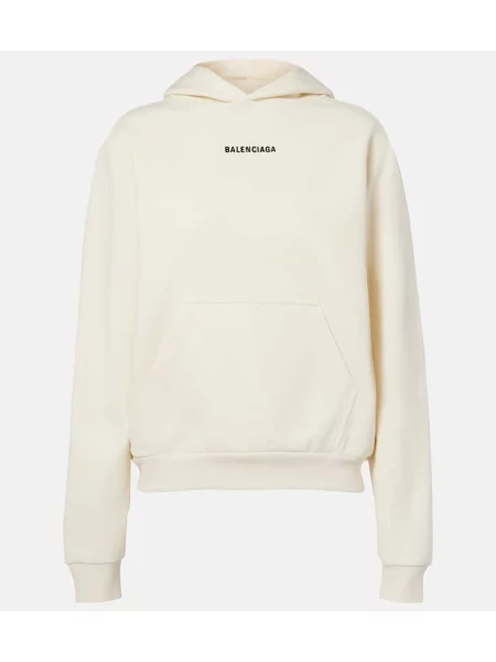 Fleecová mikina s kapucňou Balenciaga s autogramom biela