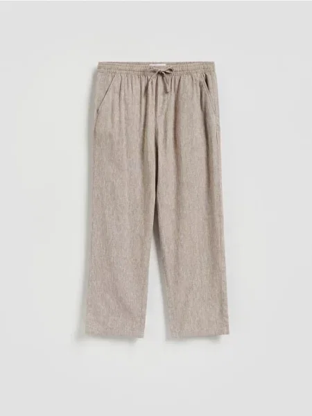 Reserved Pantaloni carrot cu conținut ridicat de in bej