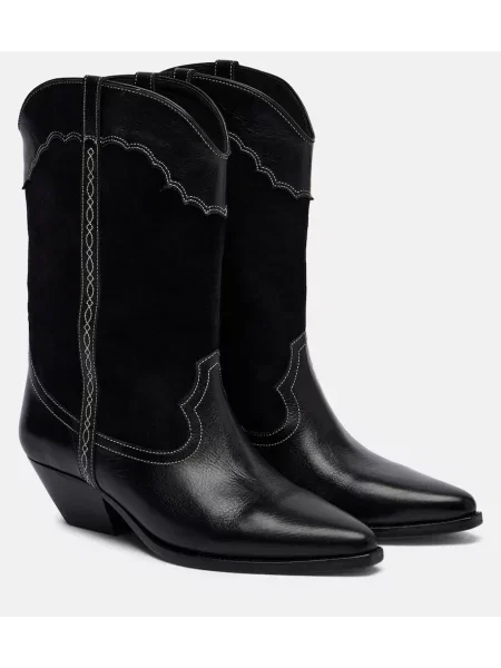 Botine Isabel Marant din piele de căprioară cowboy negru