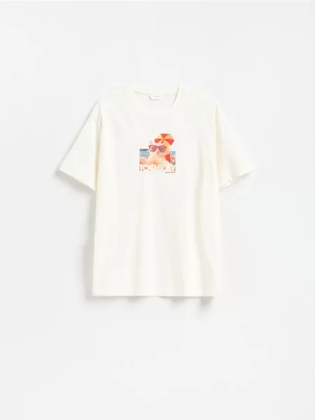 Reserved Tricou regular cu imprimeu crem