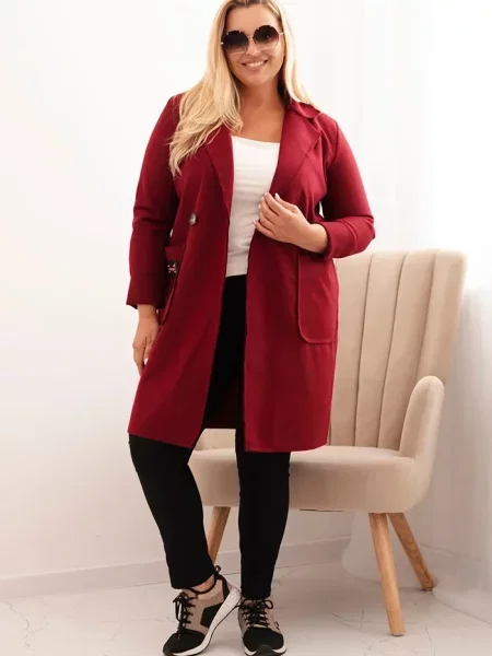 Kesi Włoski Dámsky elegantný kabát Plus Size s golierom a veľkými bordový
