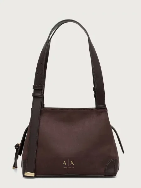 Geantă shopper Armani Exchange din piele de căprioară maro