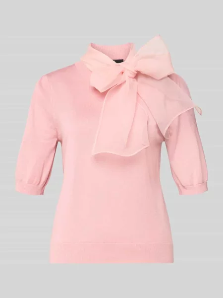 T-shirt z dzianiny z kokardą z szyfonu Zero różowa