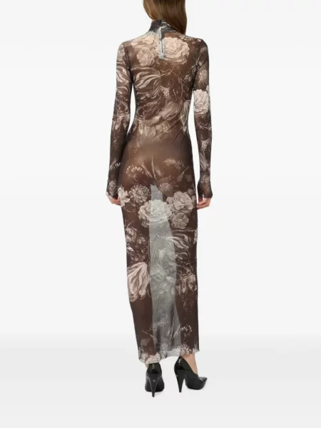 Rochie maxi Roberto Cavalli cu model floral cu imagine maro