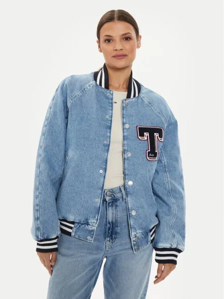 Tommy Jeans Geacă de blugi Letterman Oversize albastru