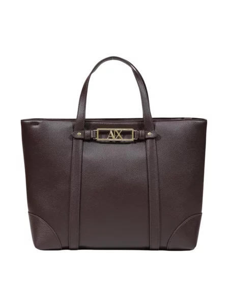 Armani Exchange torebka shopper z imitacji skóry brązowa