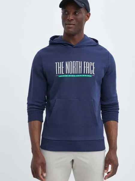 Суичър с качулка The North Face с качулка с принт тъмносиньо