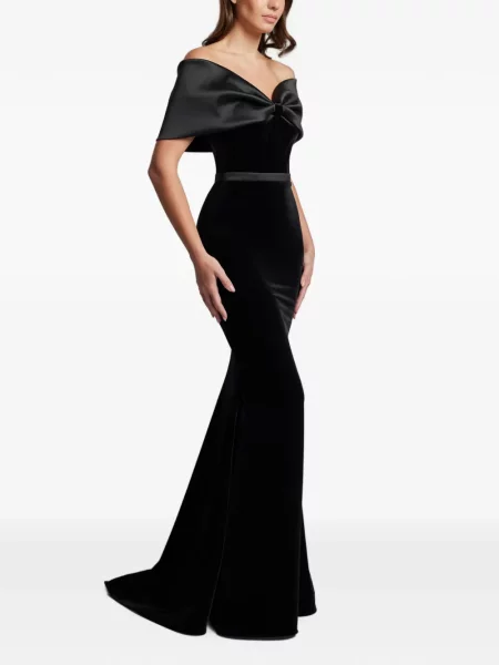 Rochie maxi Cristallini cu funde de catifea negru