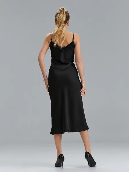 Сукня міді ISSA Plus шовк чорний