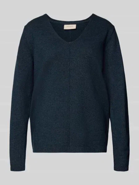 Sweter z dzianiny ze szwem działowym model ‘Claura’ Free/quent granatowy