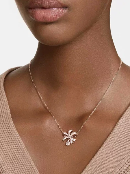 Naszyjnik Swarovski z kokardką różowy