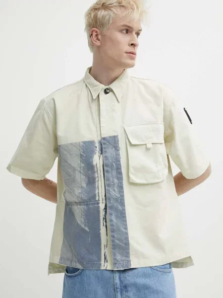 Риза A-COLD-WALL* Strand Overshirt мъжка със свободна кройка с класическа яка бежово