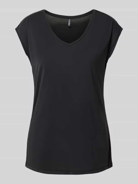 T-shirt z dekoltem w serek model ‘KAMALA’ Pieces czarna