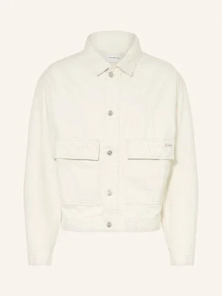 Calvin Klein Jeans kurtka z domieszką lnu beżowy przejściowa biała