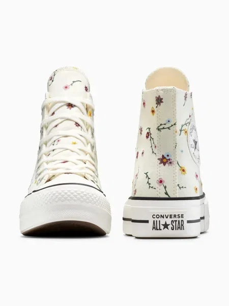Sneakers Converse Chuck Taylor All Star Lift Platform Embroidered Blooms Hi Egret/ Vintage White/ Black EUR 36 fehér