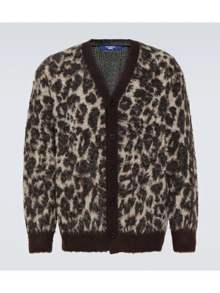 Cardigan Junya Watanabe cu imagine cu model leopard din jacard negru
