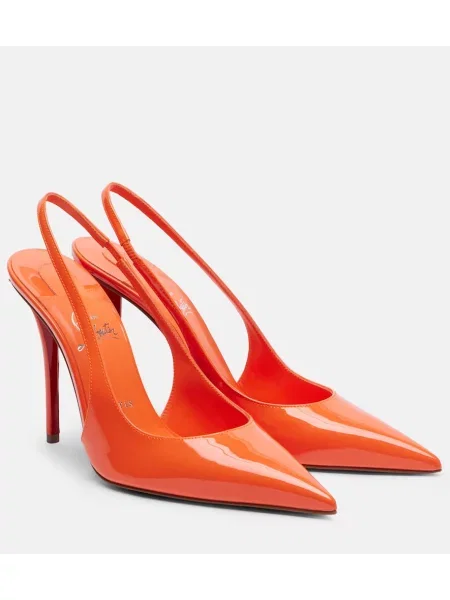 Pantofi cu toc Christian Louboutin din piele de lac slingback portocaliu