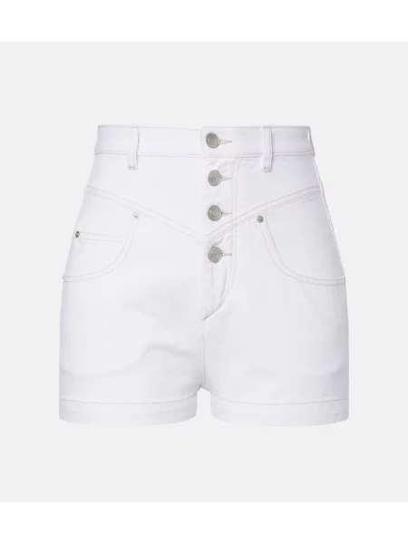 Pantaloni scurți din denim Isabel Marant cu talie înaltă alb