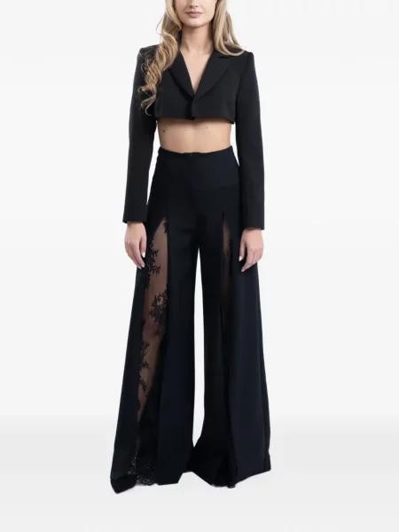 Pantaloni palazzo Monarh din dantelă negru