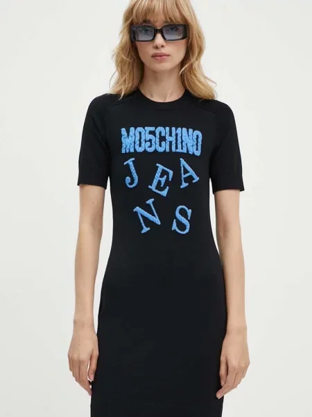 Рокля Moschino Jeans къса с кройка по тялото черно