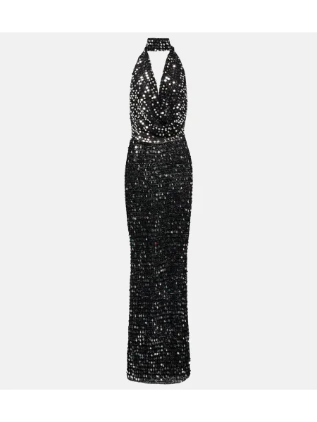 Rochie maxi Aya Muse cu gât halter de costum negru