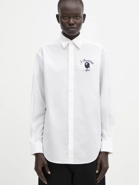 A Bathing Ape cămașă din amestec de in College cu guler clasic regular alb