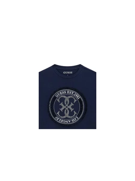 Guess Majica Mornarsko modra Relaxed Fit bela