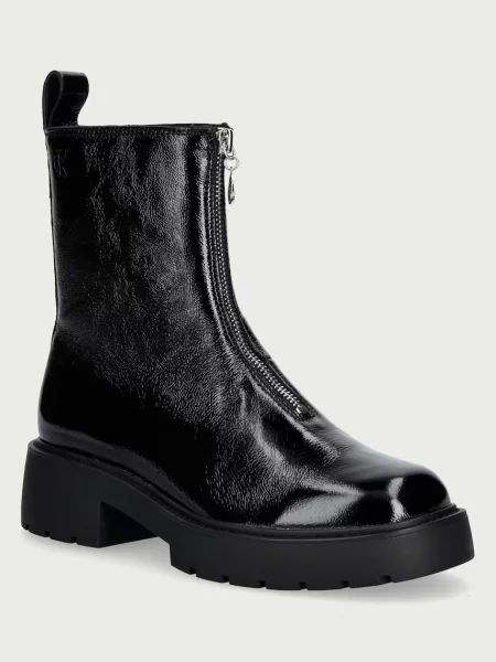 Calvin Klein Botine Chunky Zip Boot Shiny Lth negru
