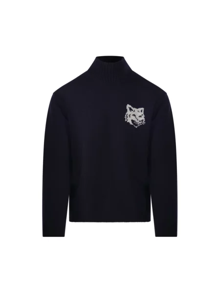Sweter Maison Kitsune wełniany niebieski