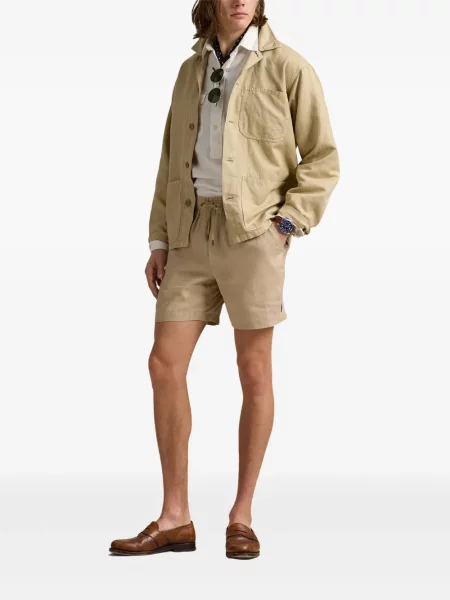 Tricou Polo Ralph Lauren din piele cu broderie în carouri maro