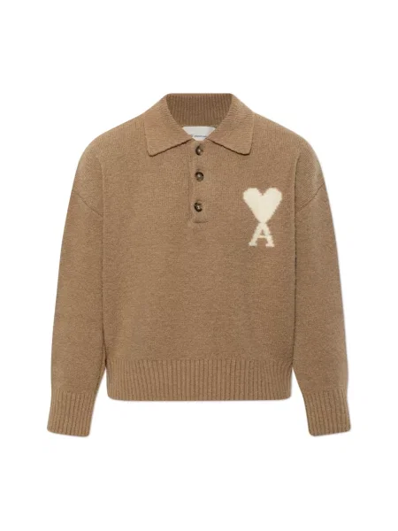 Sweter Ami Paris wełniany brązowy