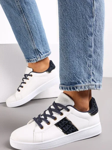 Sneakers Alb-Bleumarin cu Șiret și Inserții Danthe alb