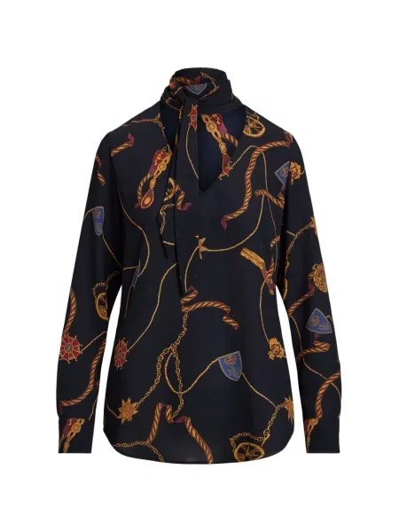 Bluză Lauren Ralph Lauren cu imagine cu legături albastru