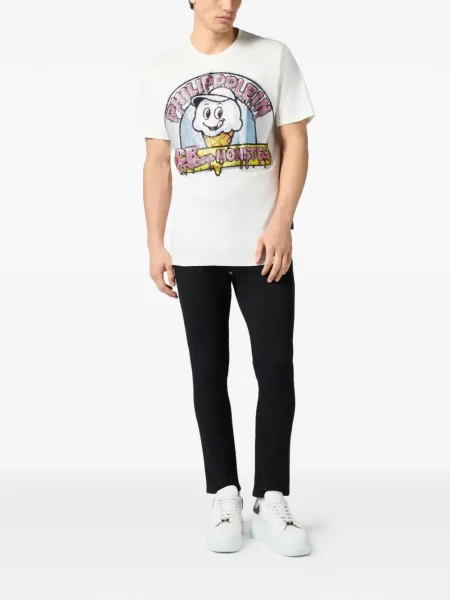Tricou Philipp Plein cu decolteu rotund alb