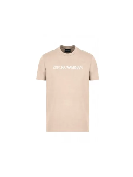 Koszulka Emporio Armani z nadrukiem z dżerseju beżowa