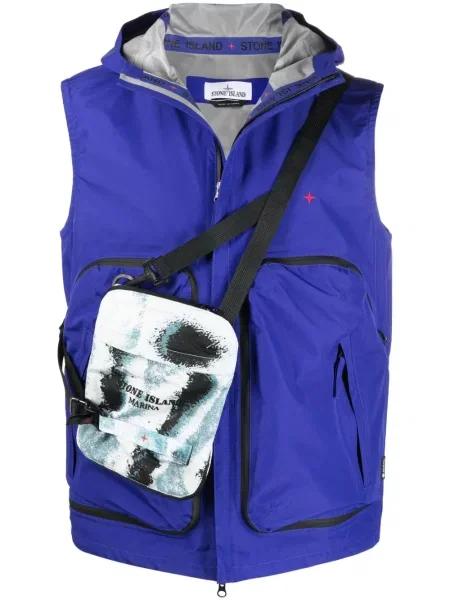 Елек Stone Island бродиран с качулка синьо