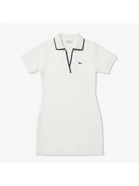 Lacoste Sukienka Z Kołnierzykiem Polo Z Krótkim Rękawem Classic Fit biała