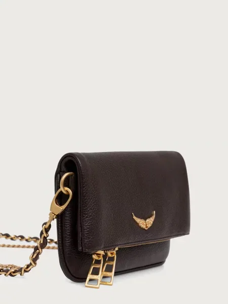 Zadig&Voltaire crossbody torbica usnjena ROCK NANO GRAINED LEATHER rjava