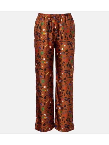 Pantaloni Asceno de mătase cu imagine maro
