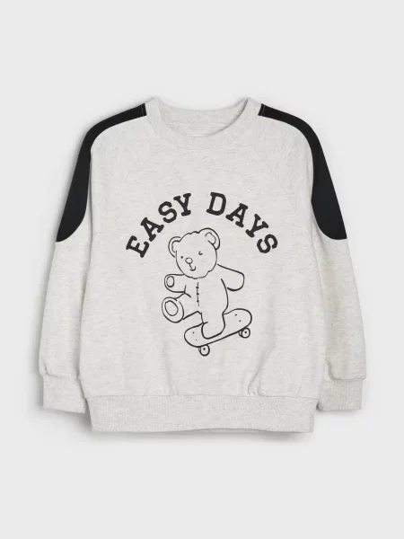 Sinsay Volná mikina crewneck s potiskem medvídka šedá